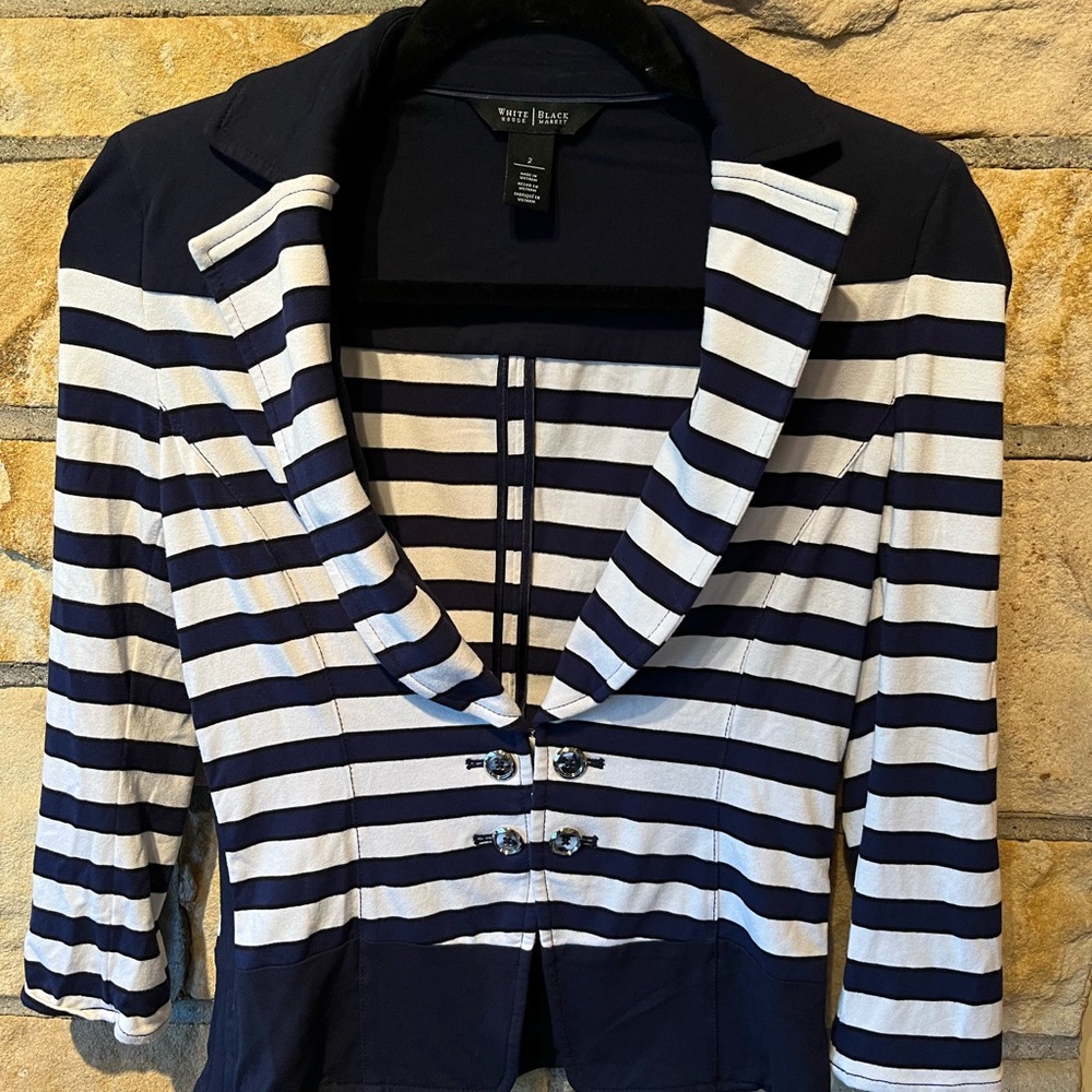White House Black Market Blue and White Nautical Blazer